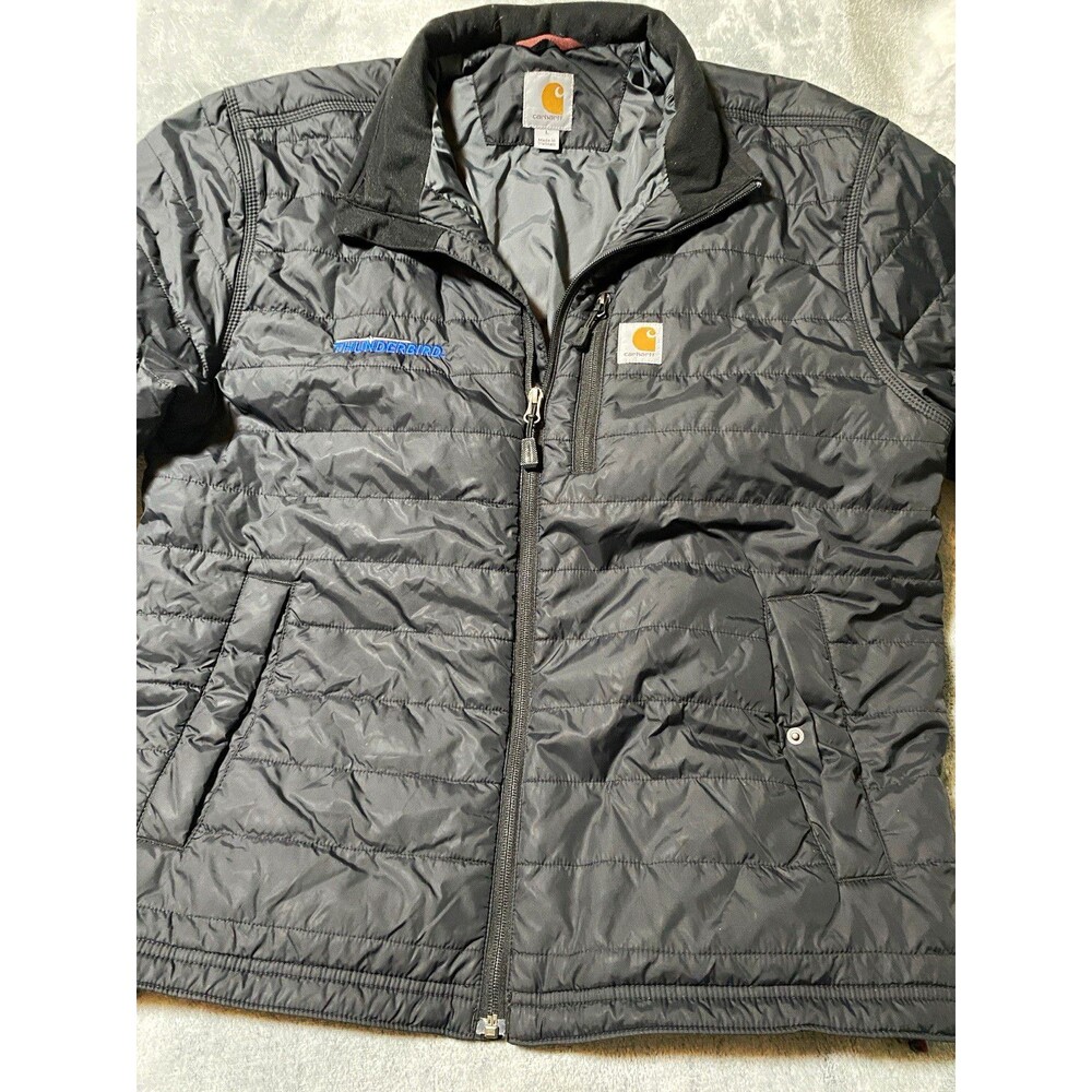 Carhartt Mens L Quilted Full Zip Jacket Gray Stand-Up Collar Zipped Pockets